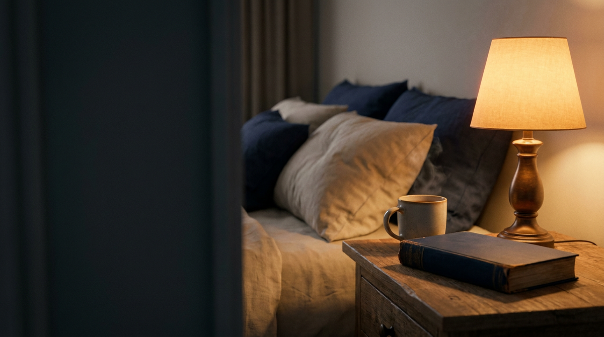 The book on a nightstand at night